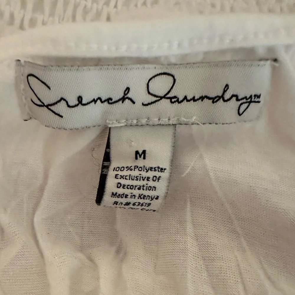French Laundry Medium White Lace Trim Crinkled Women's Top - Picture 4 of 9